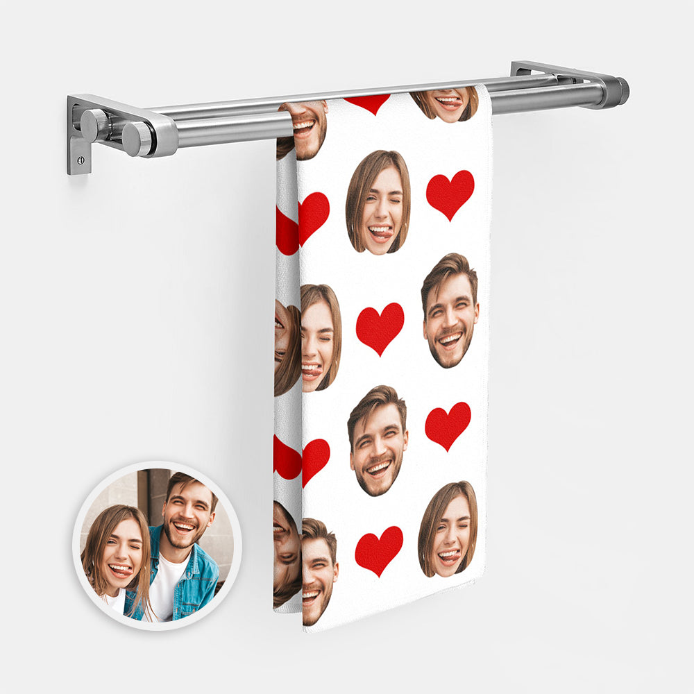 Custom Couple Faces Towel Personalized Photo Towel Funny Gift