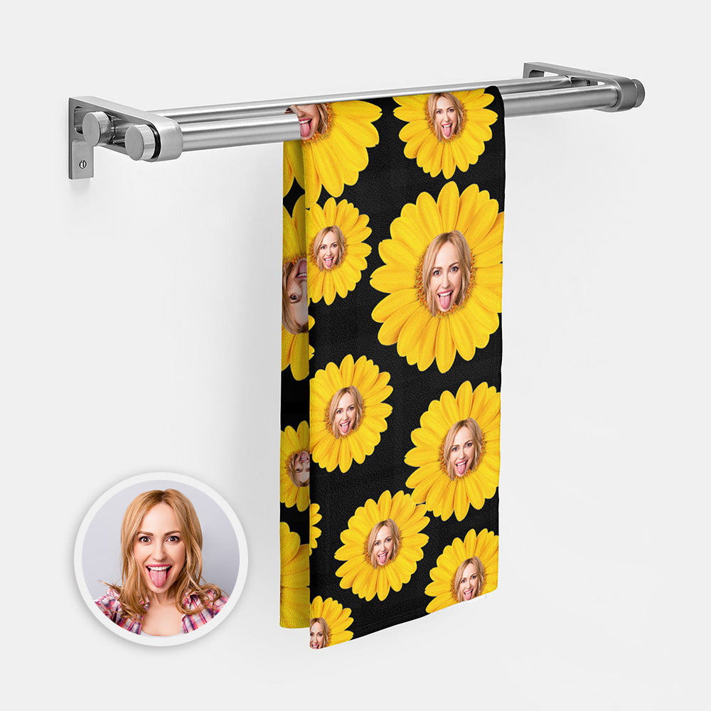 Custom Faces Sunflower Towel Personalized Photo Towel Funny Gift