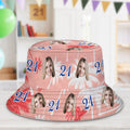 Custom Face And Number Birthday Bucket Hat Red And White Coconut Tree Hat