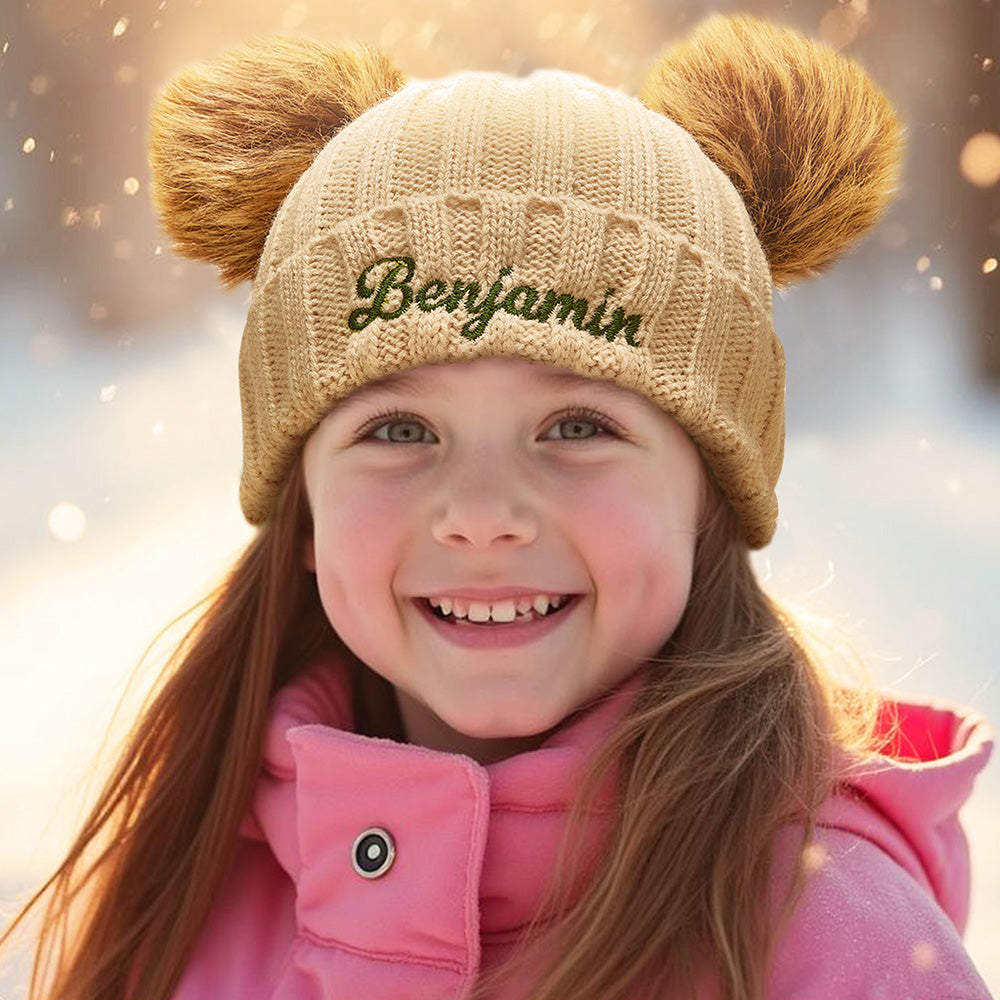 Personalized Mom and Baby Warm Beanie Hats Cotton Knitted Parent-Child Hat with Embroidered Names