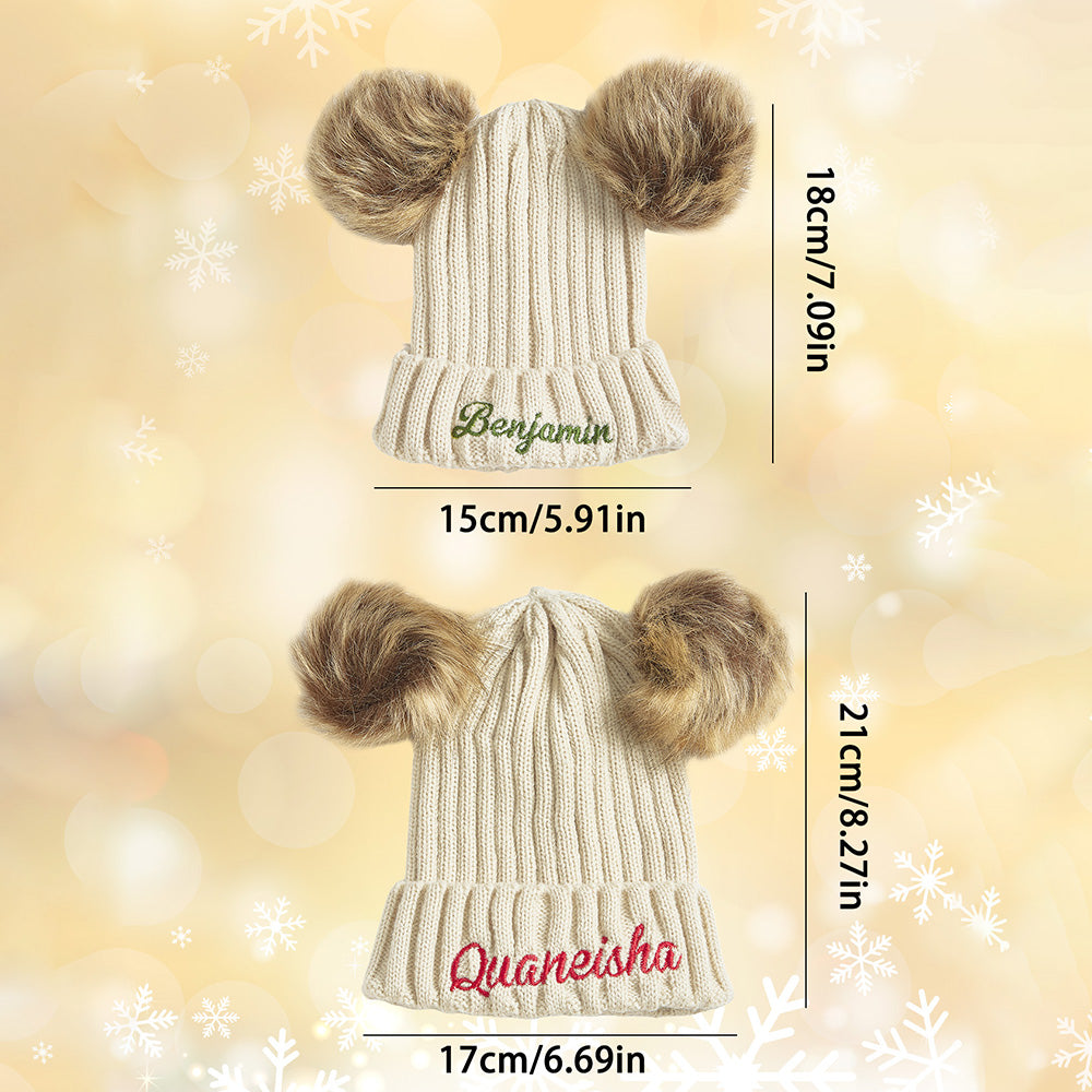 Personalized Mom and Baby Warm Beanie Hats Cotton Knitted Parent-Child Hat with Embroidered Names