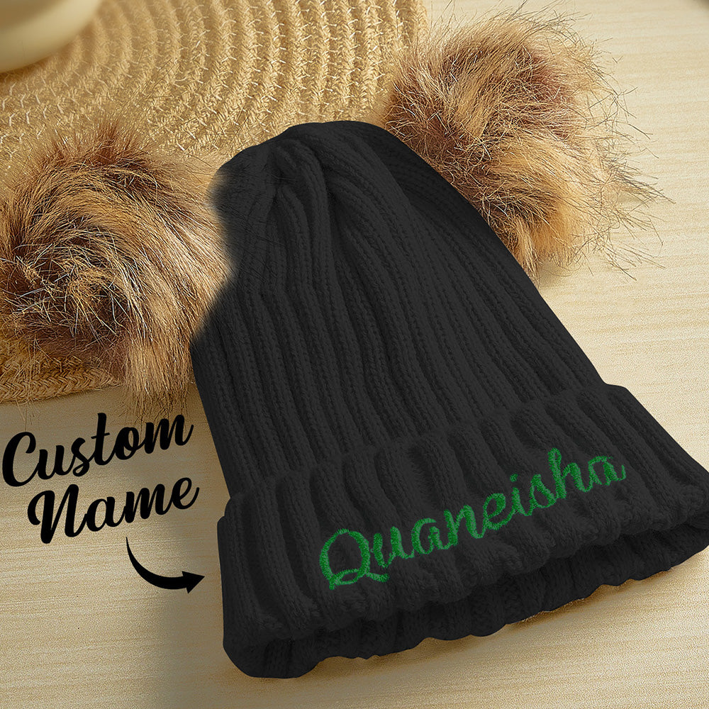 Personalized Mom and Baby Warm Beanie Hats Cotton Knitted Parent-Child Hat with Embroidered Names