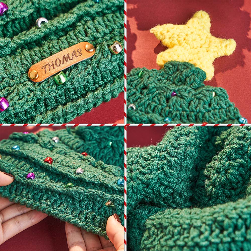Custom Leather Patch Christmas Tree Crochet Hat Gifts for Children Christmas Gifts