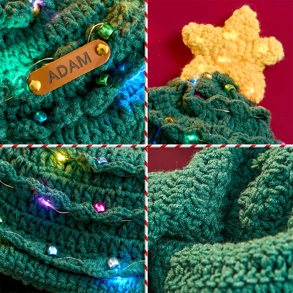 Custom Leather Patch Christmas Tree Crochet Hat Gifts for Children Christmas Gifts