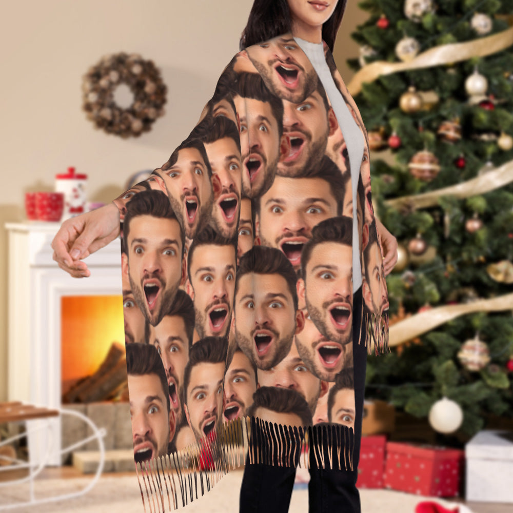 Custom Funny Scarf Personalized Face Soft Warm Fringe Shawl Unisex Scarf Gift for Winter