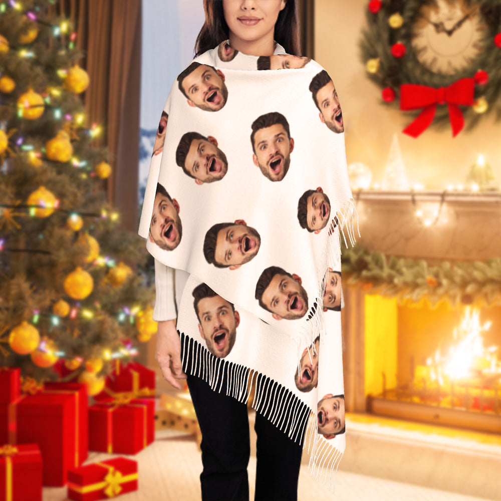Custom Funny Scarf Personalized Face Unisex Soft Warm Fringe Scarf Shawl Gift for Winter