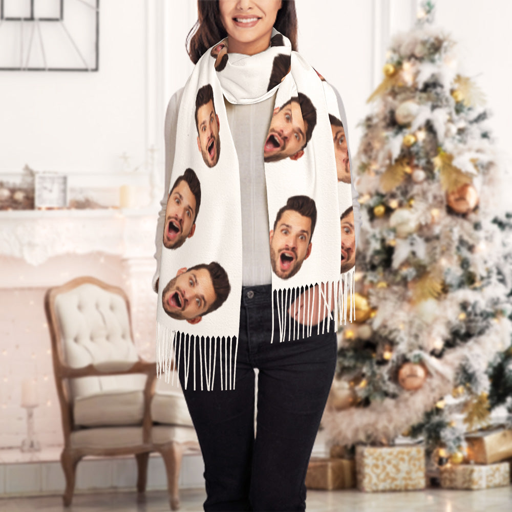 Custom Funny Scarf Personalized Face Unisex Soft Warm Fringe Scarf Shawl Gift for Winter