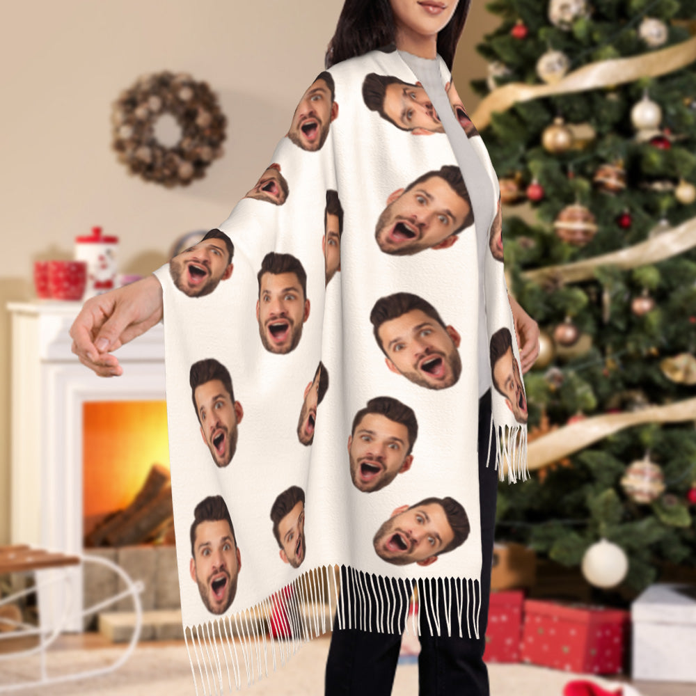 Custom Funny Scarf Personalized Face Unisex Soft Warm Fringe Scarf Shawl Gift for Winter