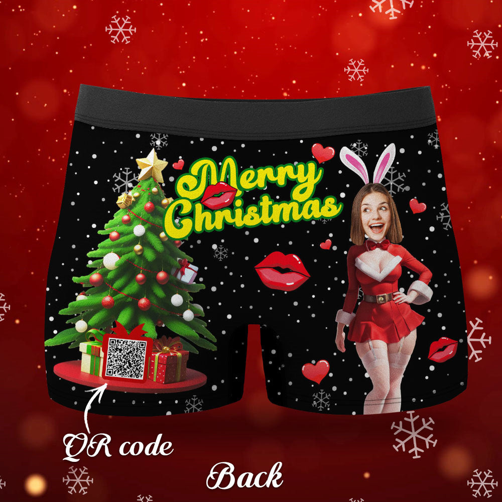 Custom Photo Boxer Santa Bunny Girl Face Underwear Couple Gifts Christmas Gift AR View