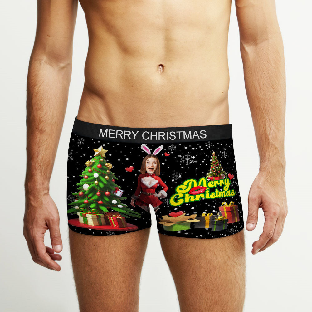 Custom Photo Boxer Santa Bunny Girl Face Underwear Couple Gifts Christmas Gift AR View
