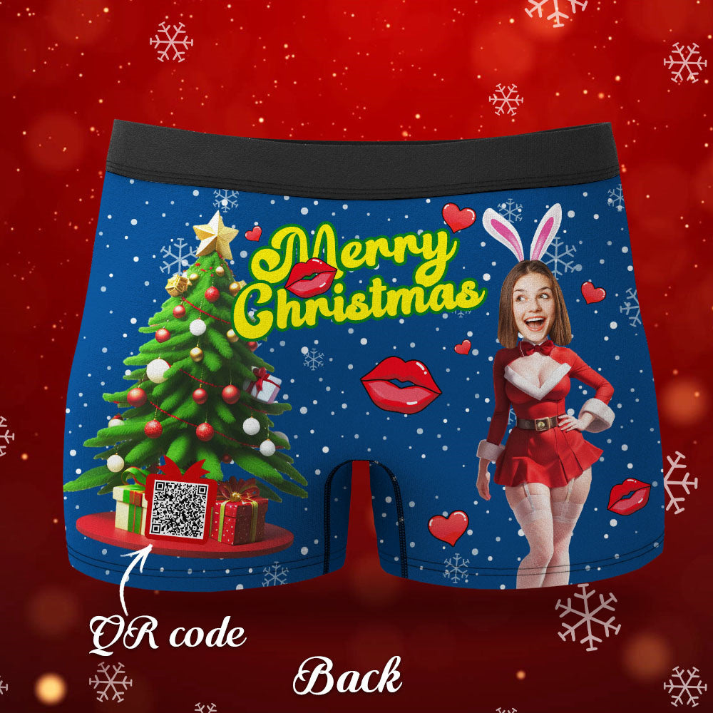 Custom Photo Boxer Santa Bunny Girl Face Underwear Couple Gifts Christmas Gift AR View