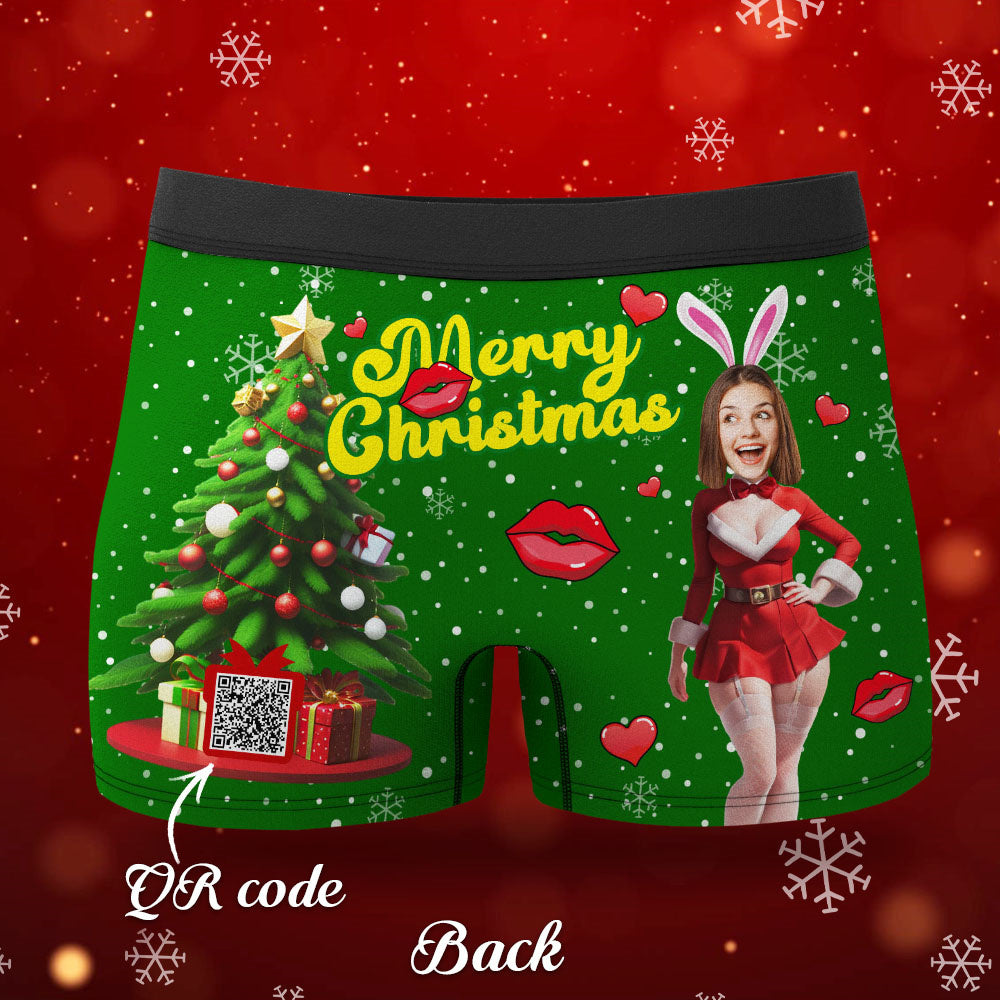 Custom Photo Boxer Santa Bunny Girl Face Underwear Couple Gifts Christmas Gift AR View