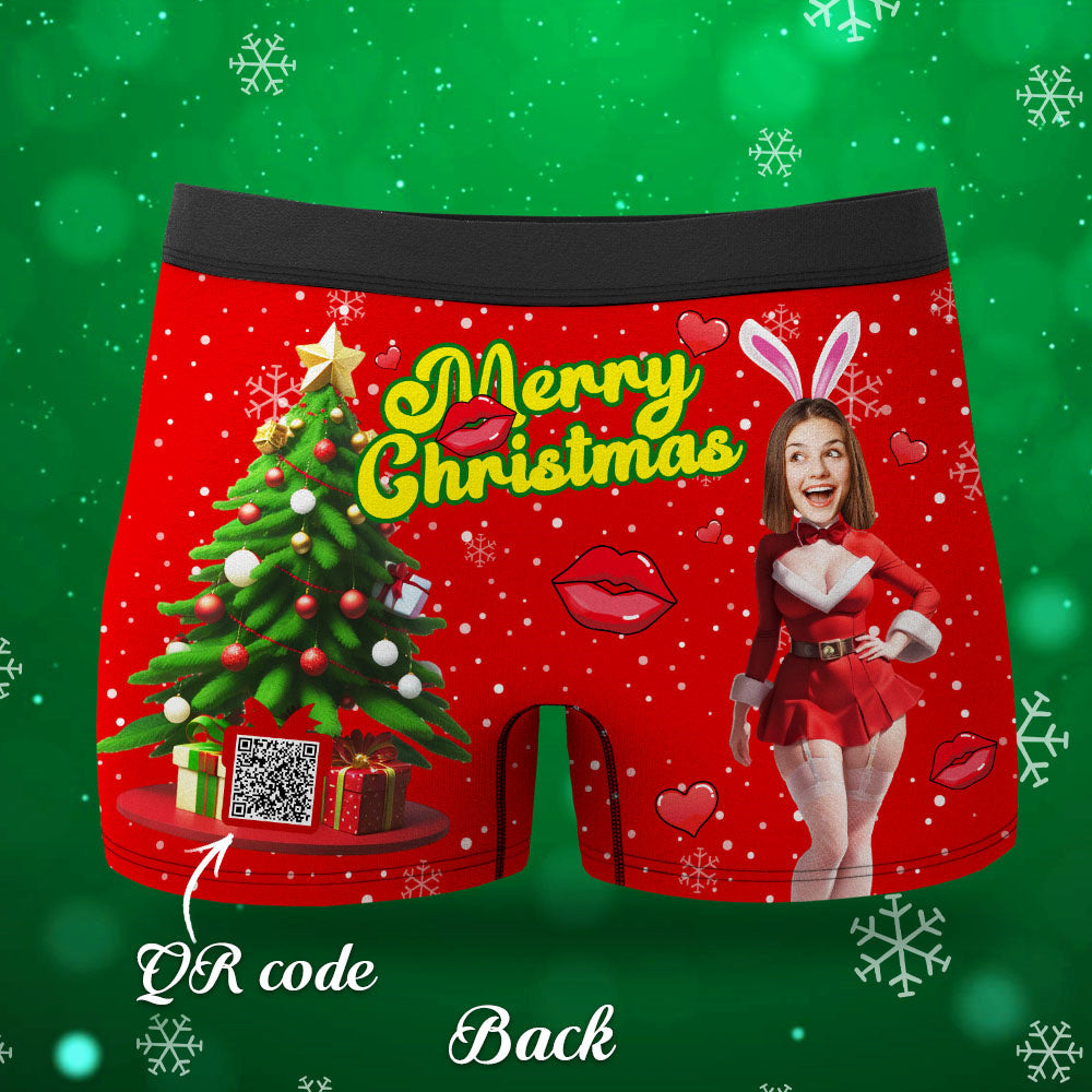 Custom Photo Boxer Santa Bunny Girl Face Underwear Couple Gifts Christmas Gift AR View