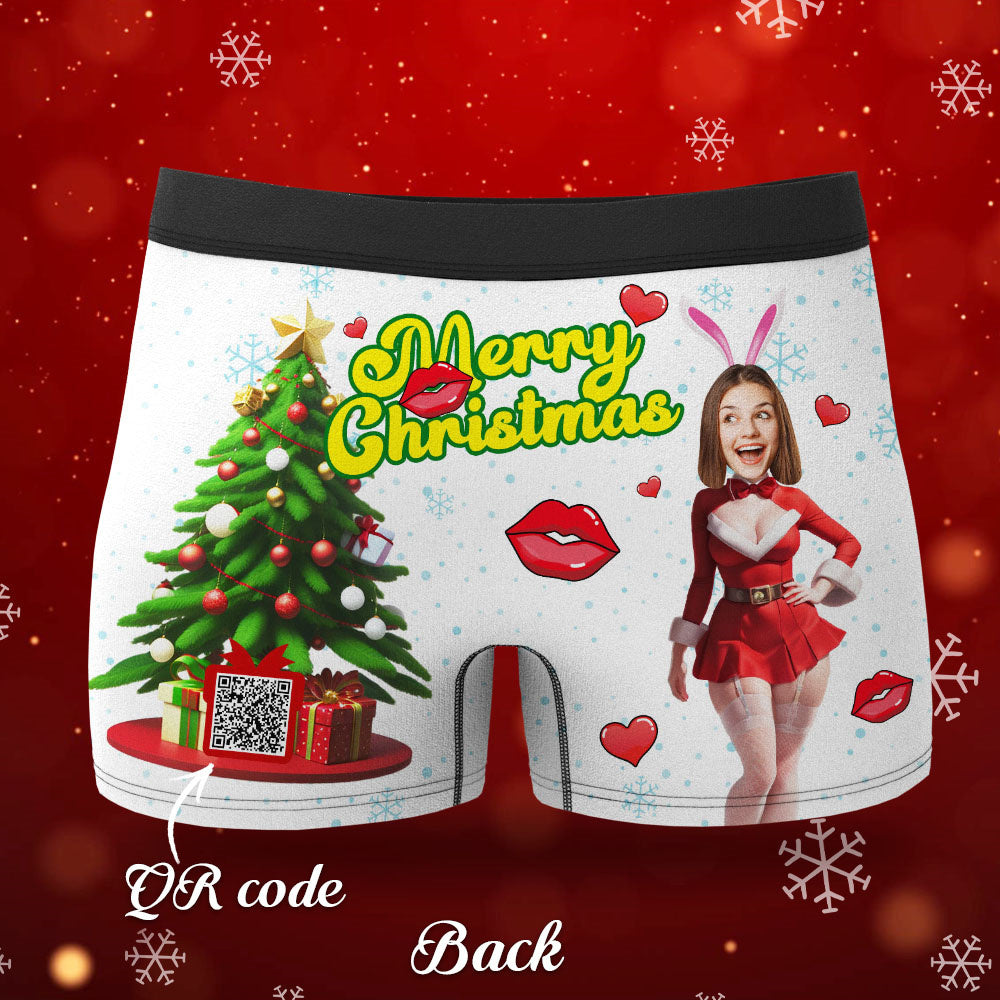 Custom Photo Boxer Santa Bunny Girl Face Underwear Couple Gifts Christmas Gift AR View
