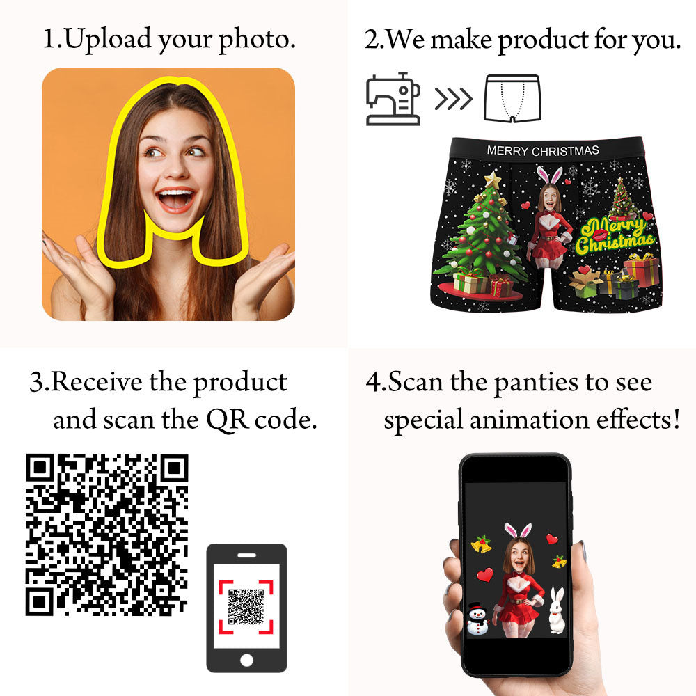 Custom Photo Boxer Santa Bunny Girl Face Underwear Couple Gifts Christmas Gift AR View