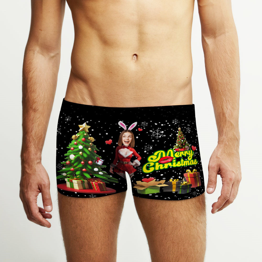 Custom Photo Boxer Santa Bunny Girl Face Underwear Couple Gifts Christmas Gift AR View