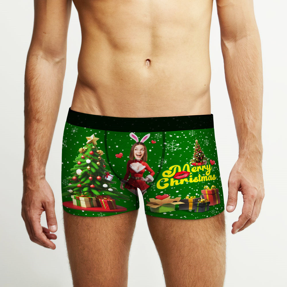 Custom Photo Boxer Santa Bunny Girl Face Underwear Couple Gifts Christmas Gift AR View