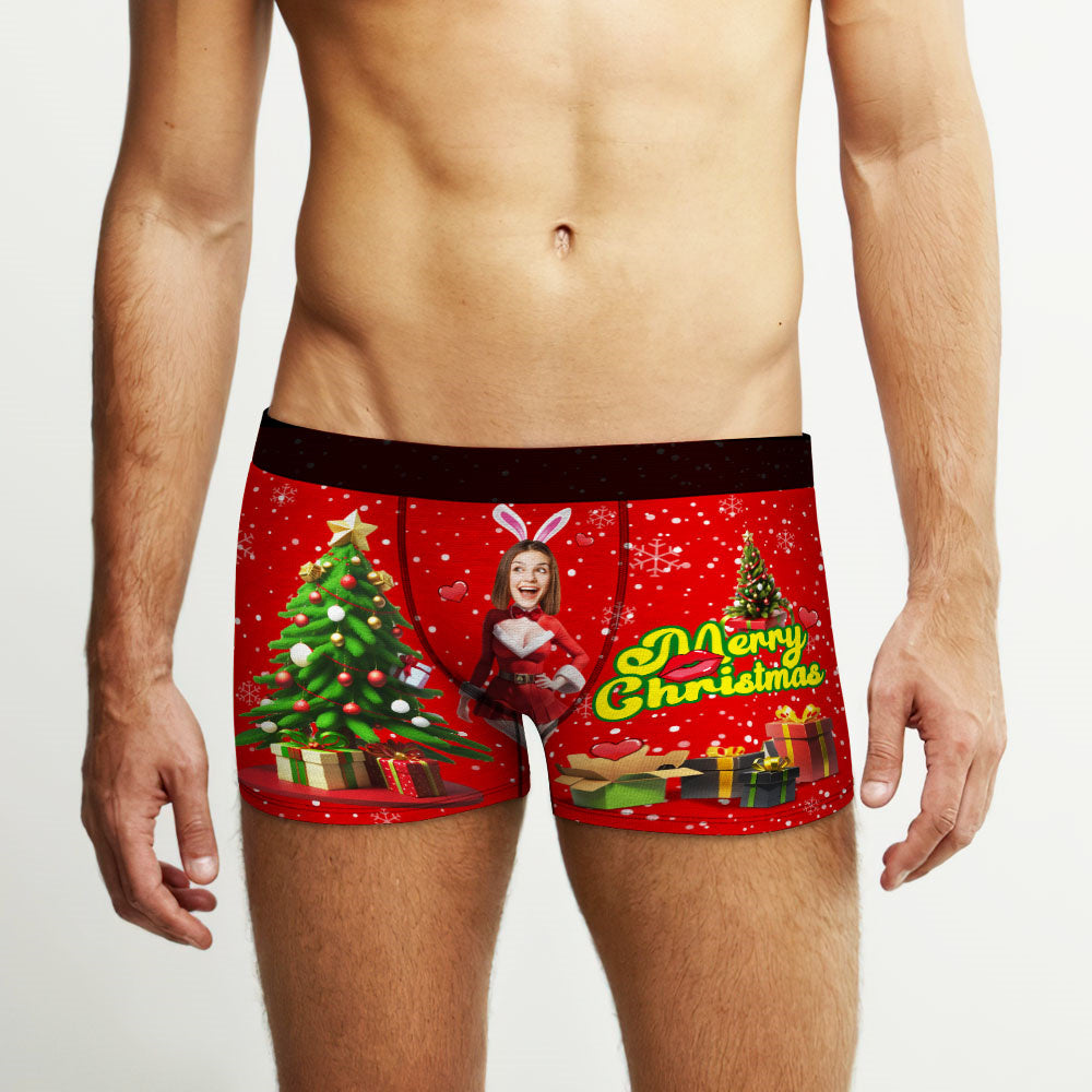 Custom Photo Boxer Santa Bunny Girl Face Underwear Couple Gifts Christmas Gift AR View