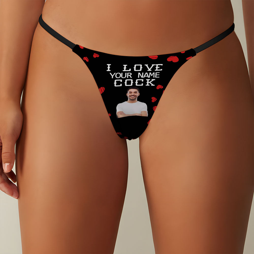 Custom Face Women's Tanga Thong I Love Your Cock Valentine's Day Gift AR View Gift