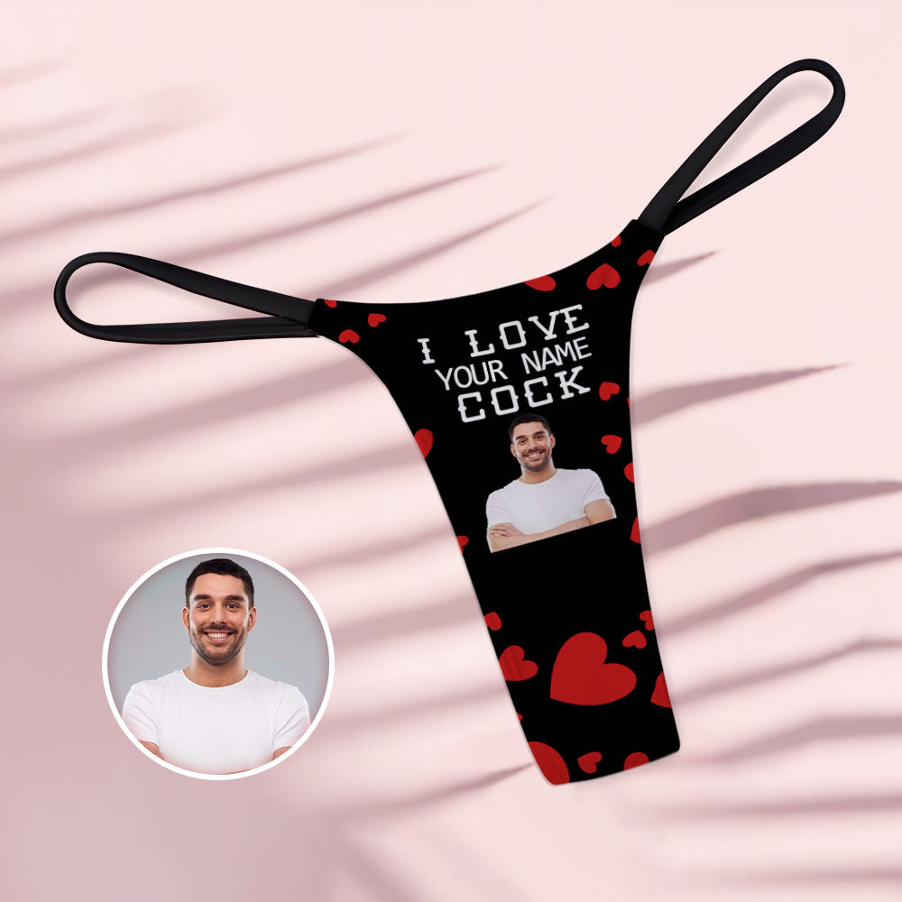 Custom Face Women's Tanga Thong I Love Your Cock Valentine's Day Gift AR View Gift