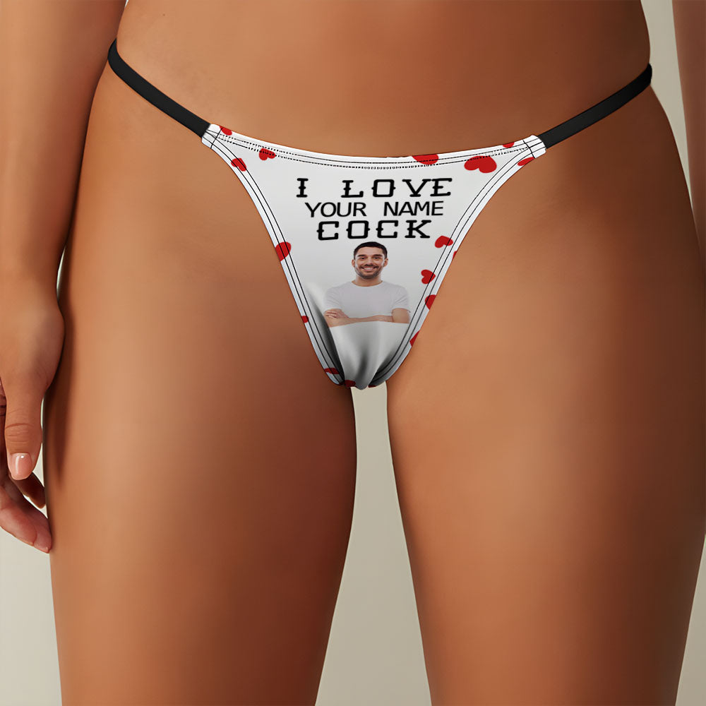 Custom Face Women's Tanga Thong I Love Your Cock Valentine's Day Gift AR View Gift