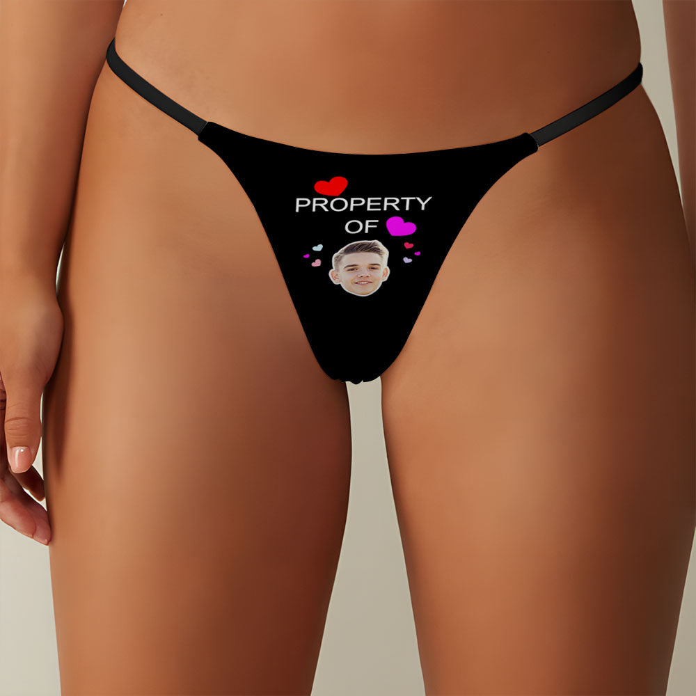 Custom Face Property of Hearts Women's Tanga Thong Valentine's Day Gift AR View Gift