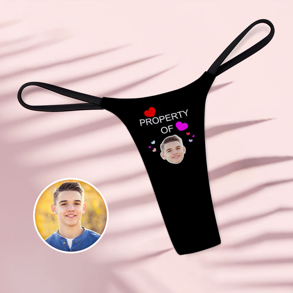 Custom Face Property of Hearts Women's Tanga Thong Valentine's Day Gift AR View Gift