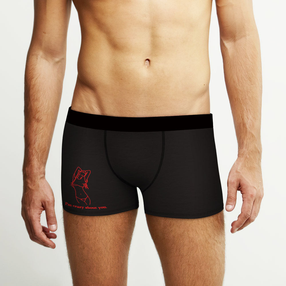 Custom Photo Boxer Hand Painted Engraved Men's Underwear Boxers Line Art Gift For Boyfriend