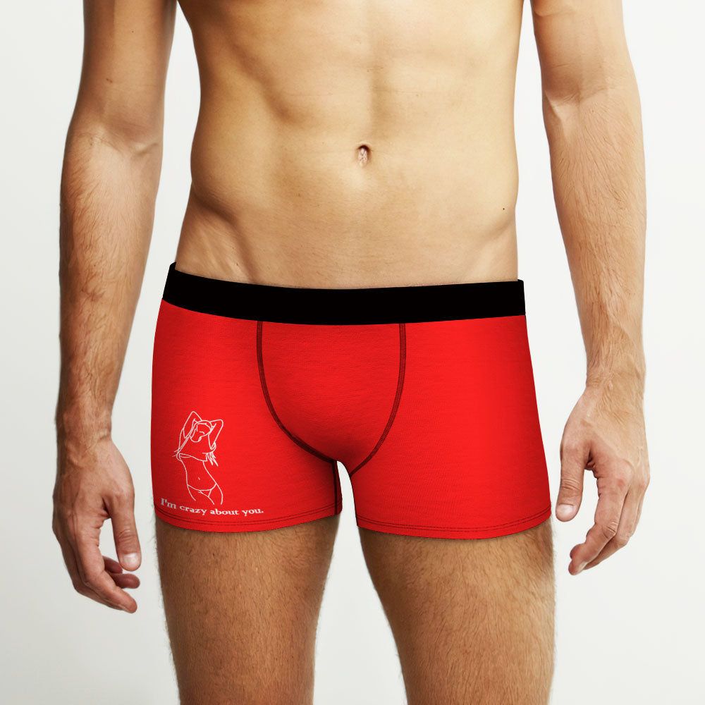 Custom Photo Boxer Hand Painted Engraved Men's Underwear Boxers Line Art Gift For Boyfriend