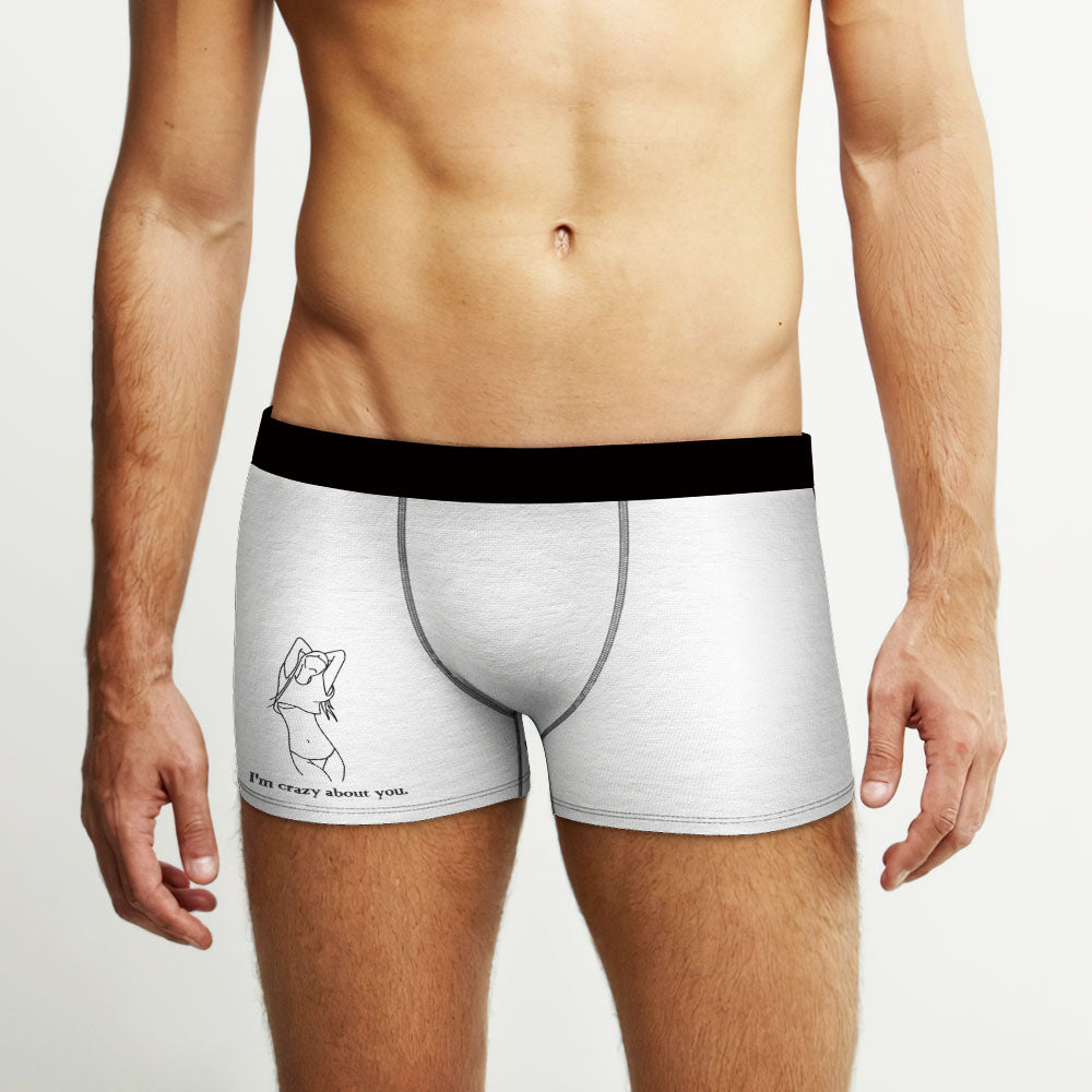 Custom Photo Boxer Hand Painted Engraved Men's Underwear Boxers Line Art Gift For Boyfriend