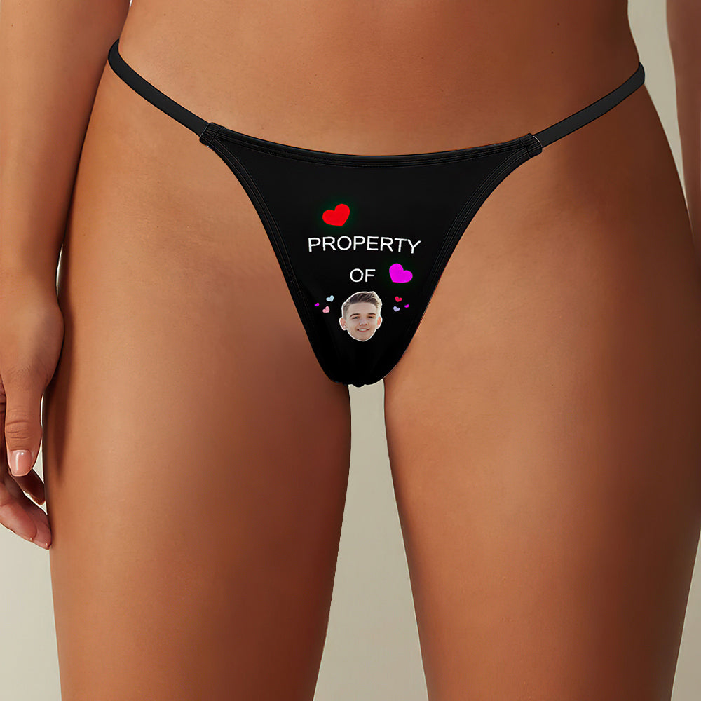 Custom Face Property of Hearts Women's Tanga Thong Valentine's Day Gift