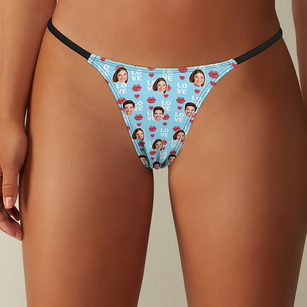 Custom Face Love Women's Tanga Thong Lip Print Valentine's Day Gift