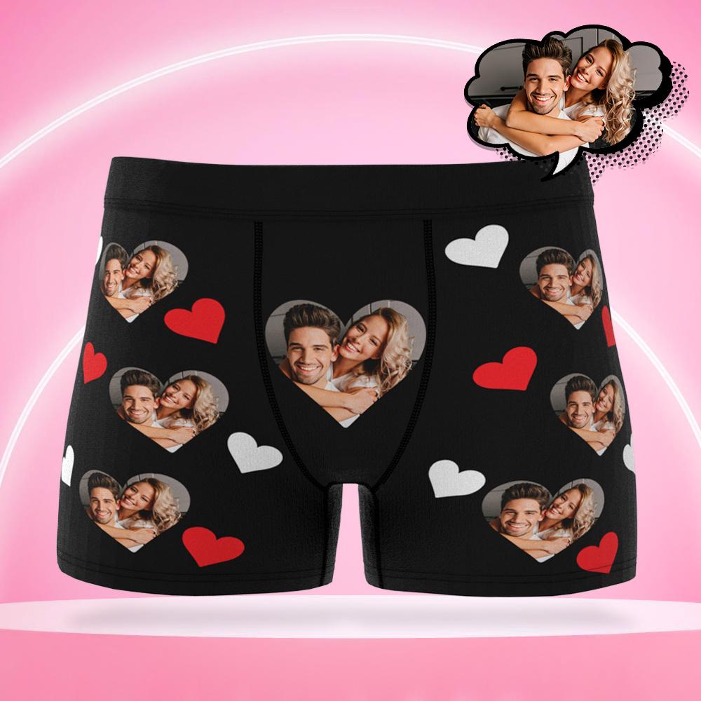 Custom Boxer Men's Shorts Avatar And Heart Shaped Gift For Couples