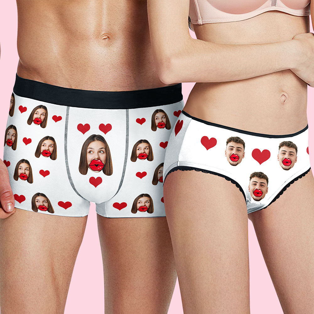 Custom Face Underwear Personalized Red Lips and Heart Underwear Valentine's Day Gift