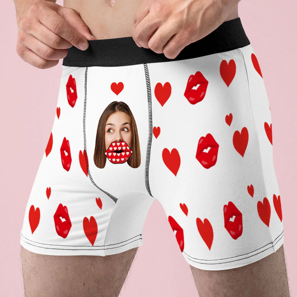Custom Face Heart AR View Boxer Personalized Funny Lips Boxer Shorts Valentine's Day Gift