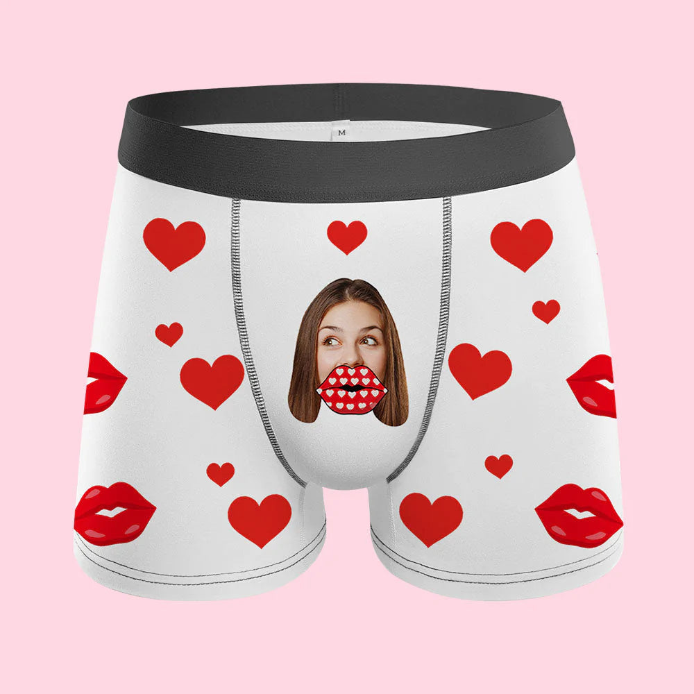 Custom Face Heart AR View Boxer Personalized Funny Lips Boxer Shorts Valentine's Day Gift