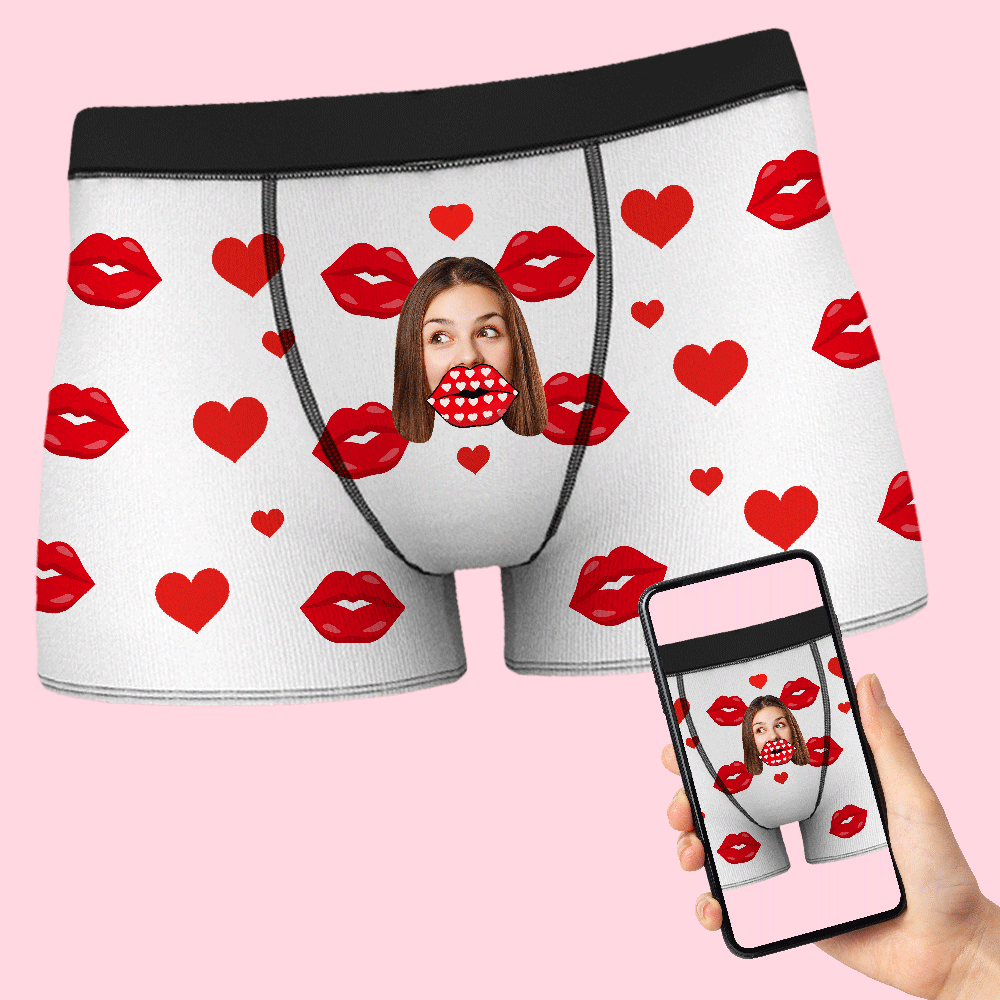 Custom Face Heart AR View Boxer Personalized Funny Lips Boxer Shorts Valentine's Day Gift