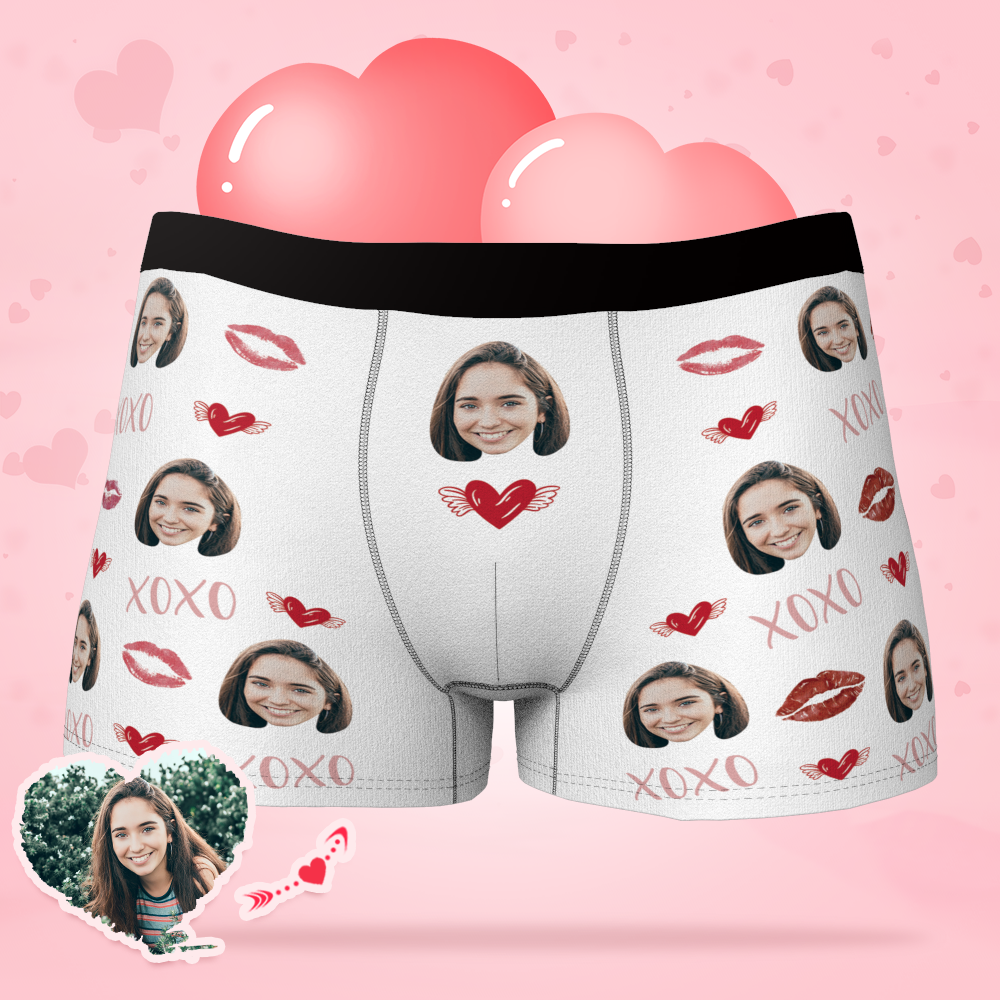 Custom Face Boxer Briefs with Little Heart for Husband Wedding Gift XOXO