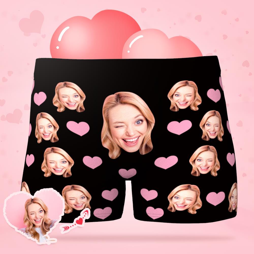 Custom Face Boxer Briefs with Little Heart for Husband Wedding Gift