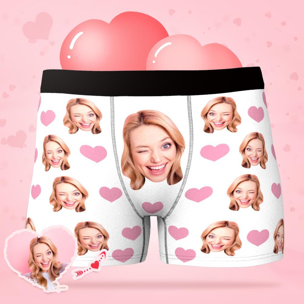 Custom Face Boxer Briefs with Little Heart for Husband Wedding Gift