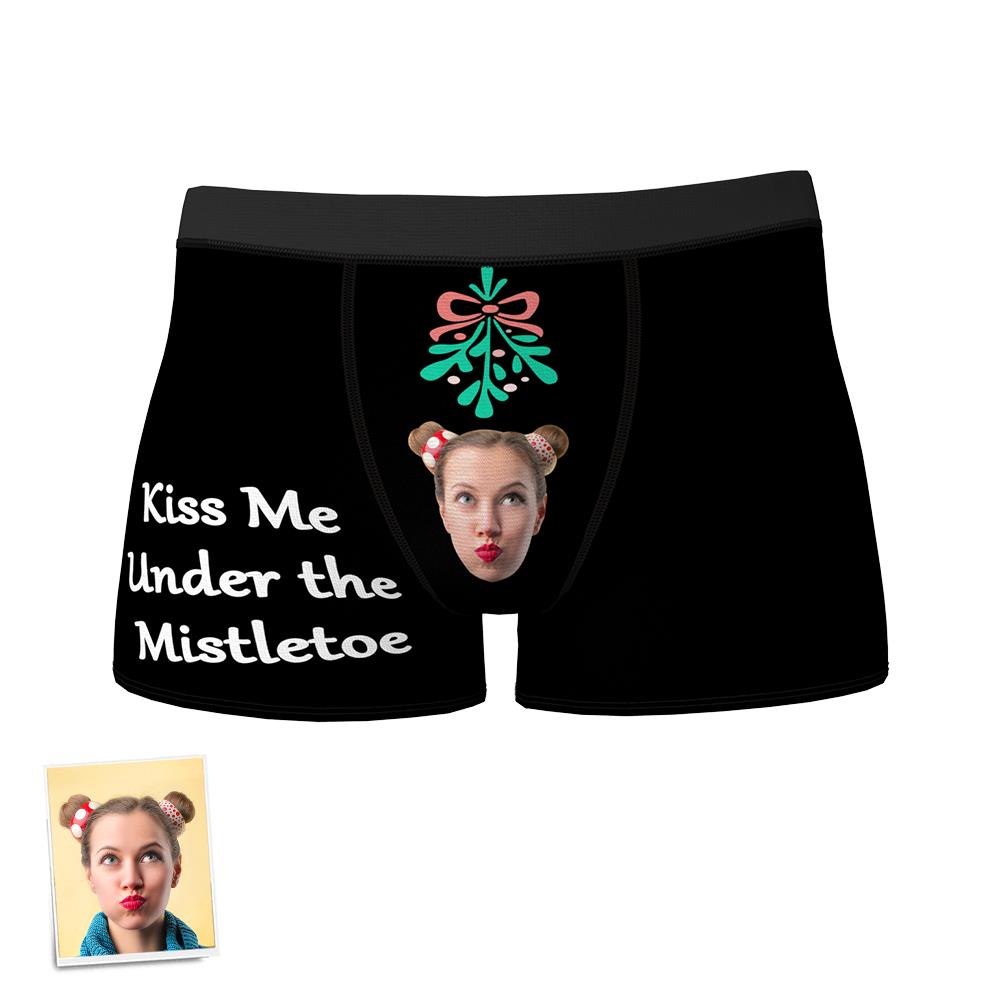 Custom Face Boxer Shorts Personalized Photo Boxer Shorts Christmas Gift - Meet Me Under the Mistletoe