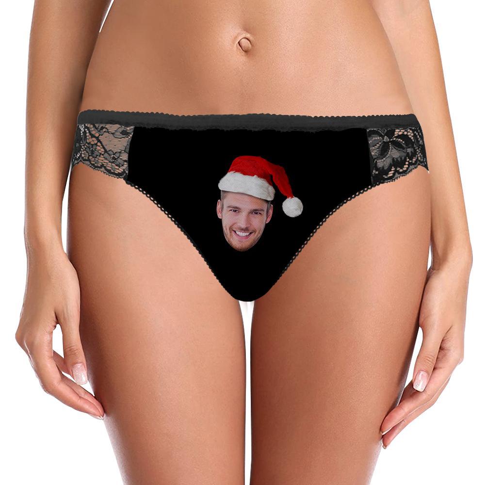 Custom Face Lace Panty Christmas Hat Women Sexy Panties With Boyfriend Face