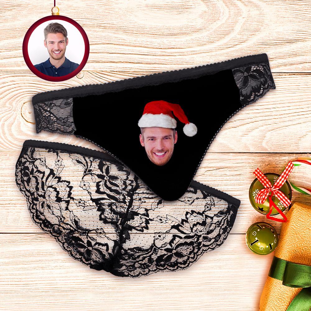 Custom Face Lace Panty Christmas Hat Women Sexy Panties With Boyfriend Face