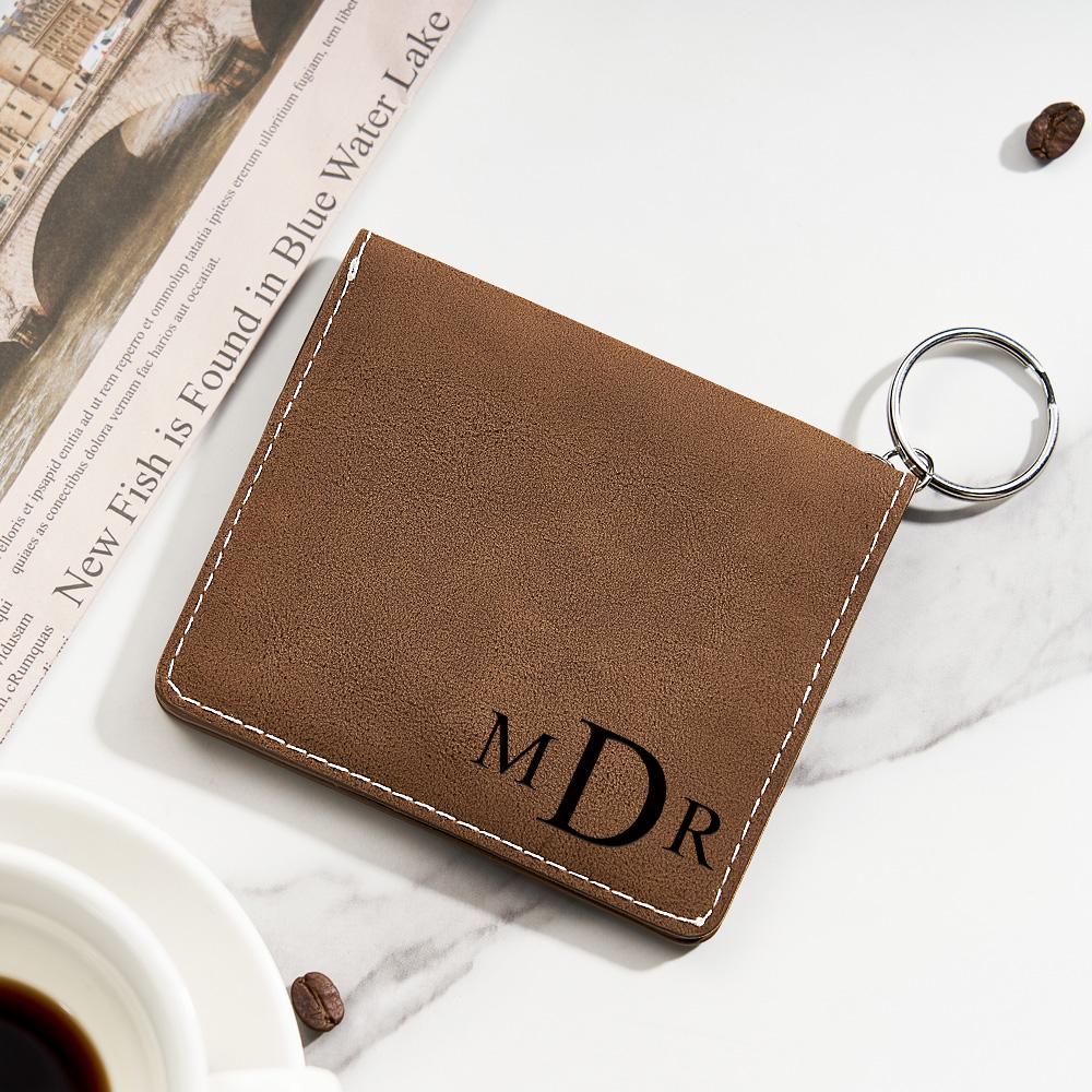 Custom Engraved Wallet Colorful ID Holder Leather Keychain Gifts