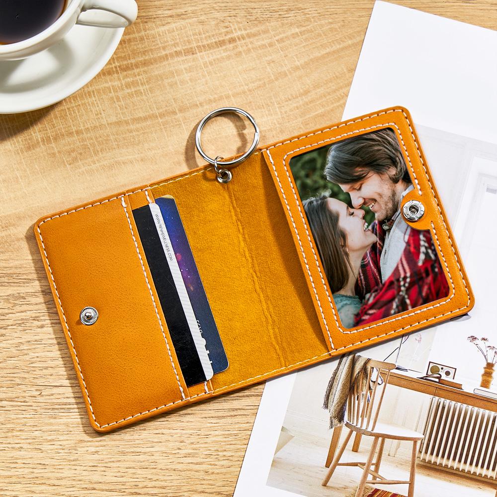 Custom Engraved Wallet Colorful ID Holder Leather Keychain Gifts
