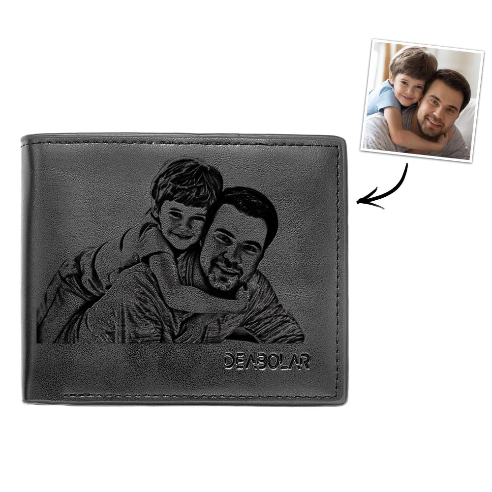 Personalized Photo Engraved Men's Flip Wallet Black