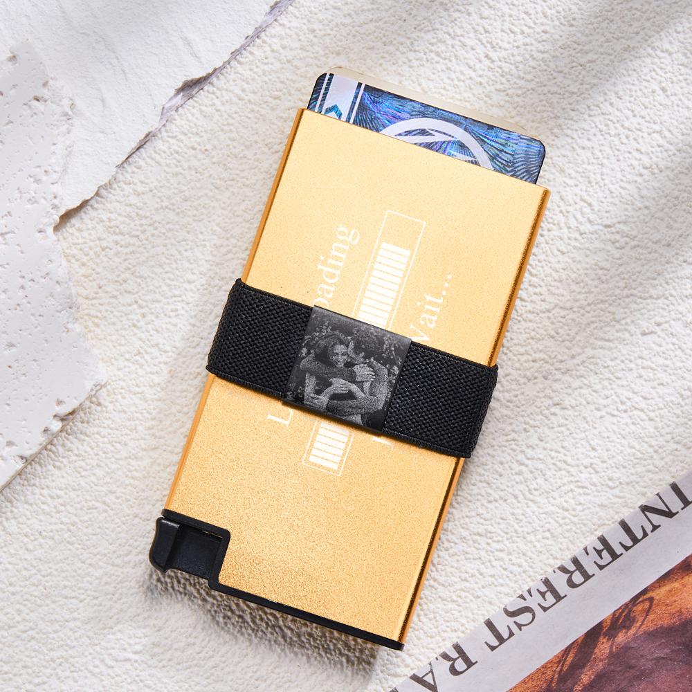 Custom Photo Automatic Ejection Card Wallet With Cash Strap Trendy Card Holder Business Accessory For Men