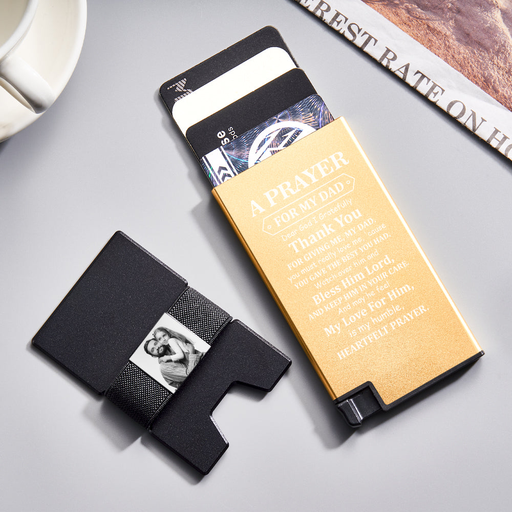 Custom Photo Automatic Ejection Card Wallet With Cash Strap Metal Card Holder Business Accessory For Dad