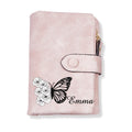 Custom Tri-Fold Butterfly Birth Flower Leather Wallet with Coin Holder Personalized Mother's Day Gift for Woman