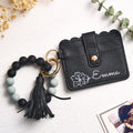 Personalized Birth Flower Leather Wallet with Beaded Bracelet Wallet Gift for Her